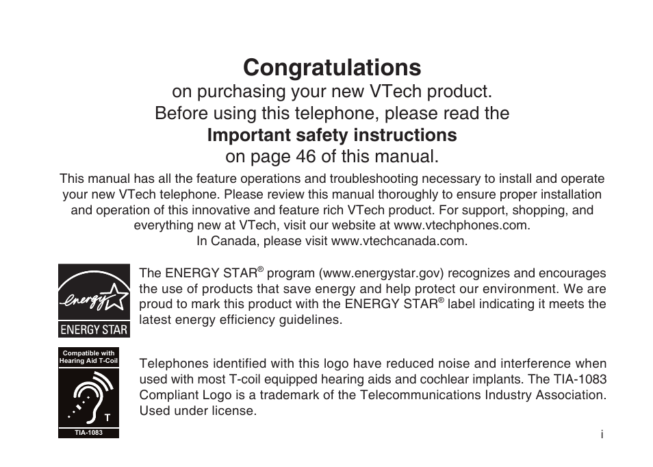 VTech CS5123 User Manual | Page 2 / 69