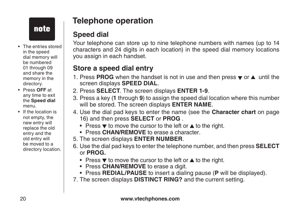 Speed dial, Store a speed dial entry, Speed dal | Store a speed dal entry, Telephone operation | VTech CS5123 User Manual | Page 24 / 69