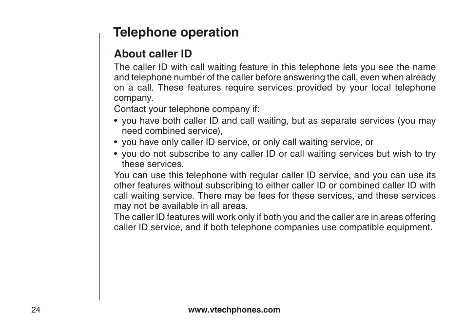 About caller id, Telephone operation | VTech CS5123 User Manual | Page 28 / 69