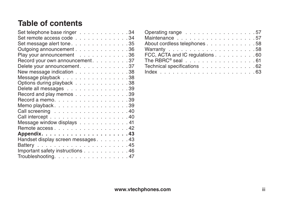 VTech CS5123 User Manual | Page 4 / 69