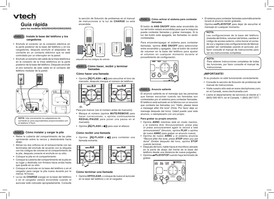 Guía rápida | VTech 6042 User Manual | Page 2 / 2