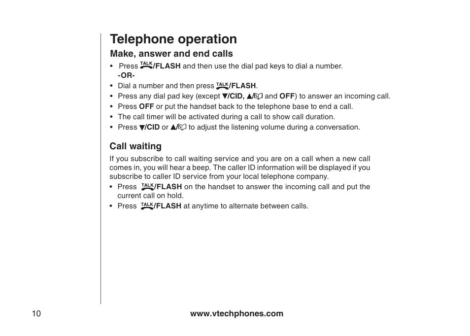 Telephone operation | VTech gz5838 User Manual | Page 10 / 47