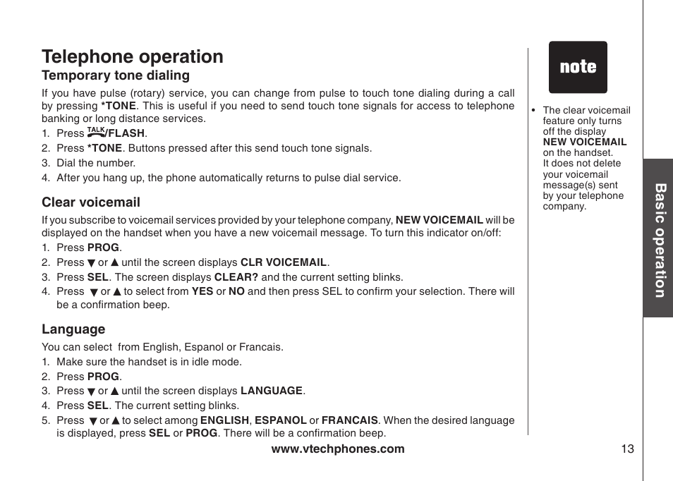 Telephone operation, Bas ic o pe ra tio n | VTech gz5838 User Manual | Page 13 / 47