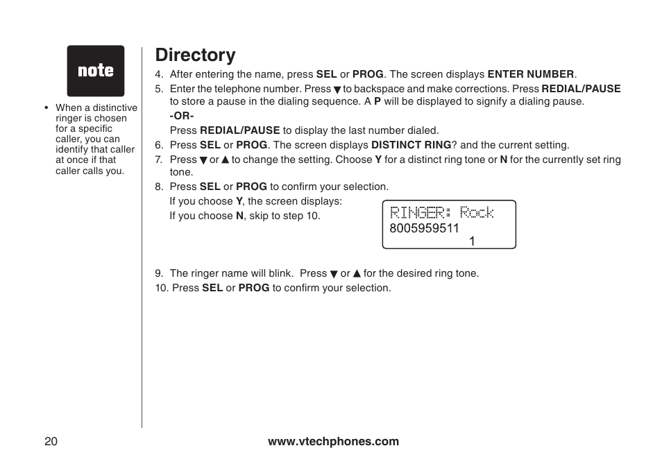 Directory | VTech gz5838 User Manual | Page 20 / 47