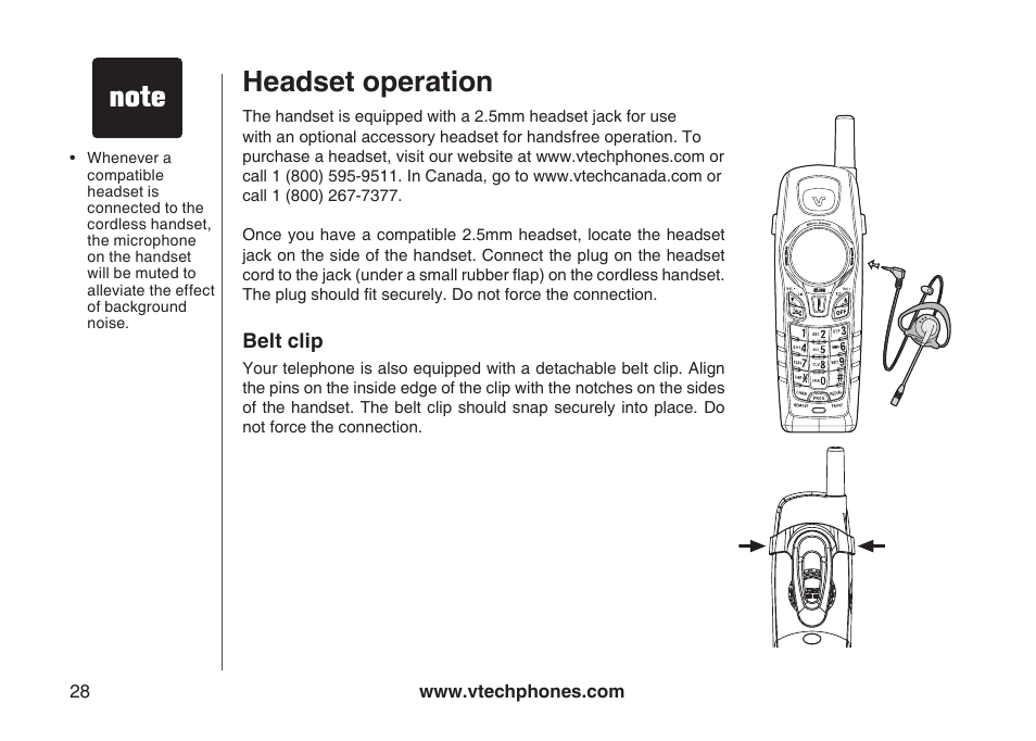 Headset operation | VTech gz5838 User Manual | Page 28 / 47