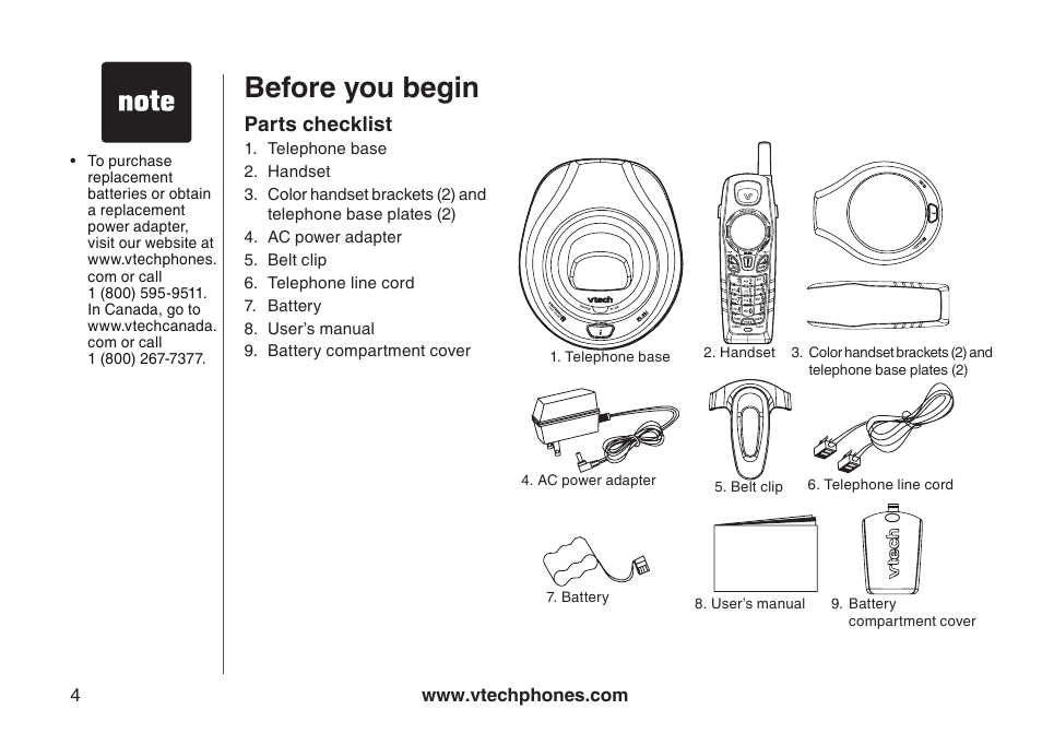 Before you begin, Parts checklist | VTech gz5838 User Manual | Page 4 / 47