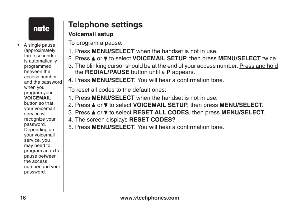 Telephone settings | VTech DS3111-3 User Manual | Page 19 / 61