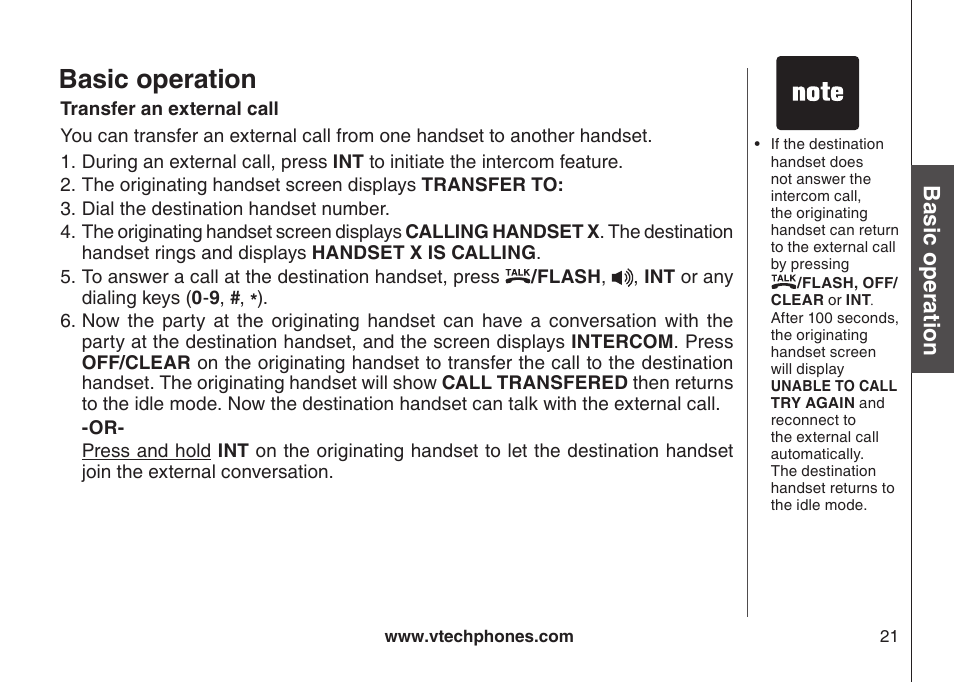 Transfer an external call, Multiple handset use, Basic operation | VTech DS3111-3 User Manual | Page 24 / 61