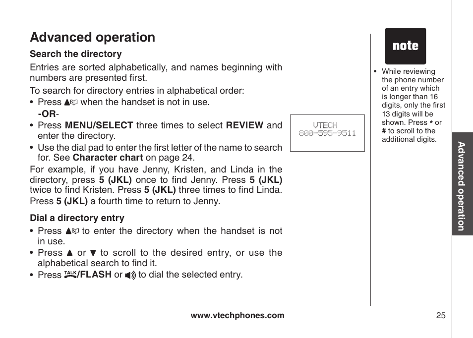 Search the directory, Dial a directory entry, Advanced operation | VTech DS3111-3 User Manual | Page 28 / 61