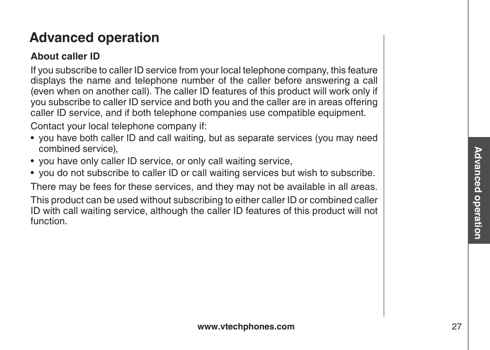 About caller id, Advanced operation | VTech DS3111-3 User Manual | Page 30 / 61