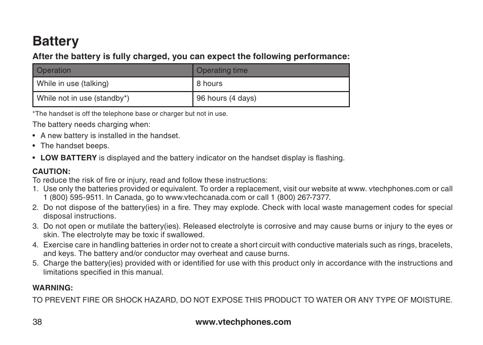 Battery | VTech DS3111-3 User Manual | Page 41 / 61