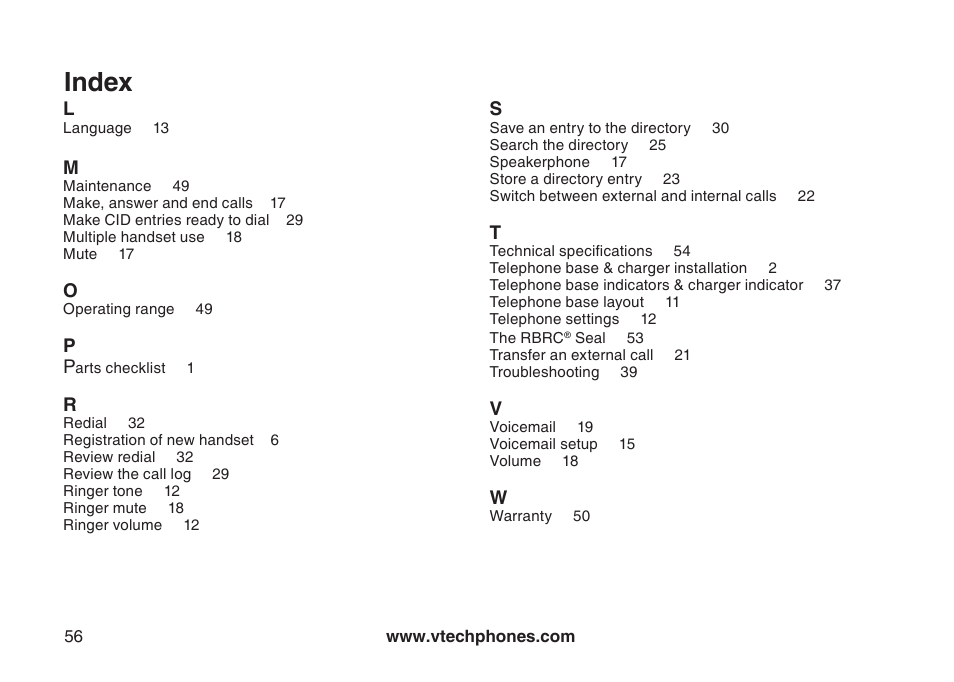 Index | VTech DS3111-3 User Manual | Page 59 / 61