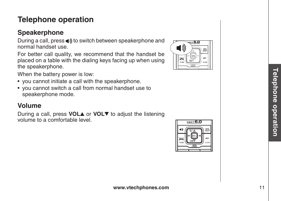 Speakerphone volume, Telephone operation | VTech LS6126-3 User Manual | Page 14 / 77