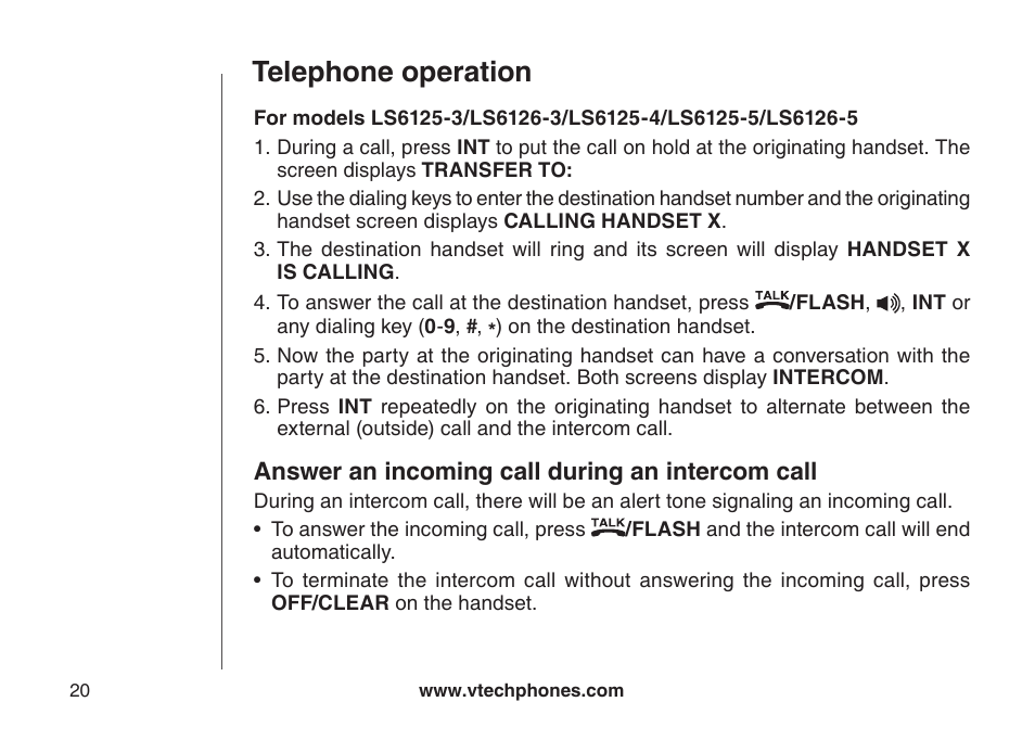 Answer an ncomng call durng, An ntercom call, Telephone operation | Answer an incoming call during an intercom call | VTech LS6126-3 User Manual | Page 23 / 77