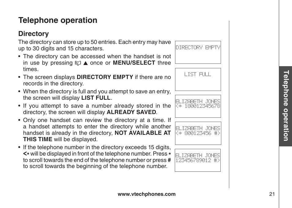 Drectory, Telephone operation | VTech LS6126-3 User Manual | Page 24 / 77