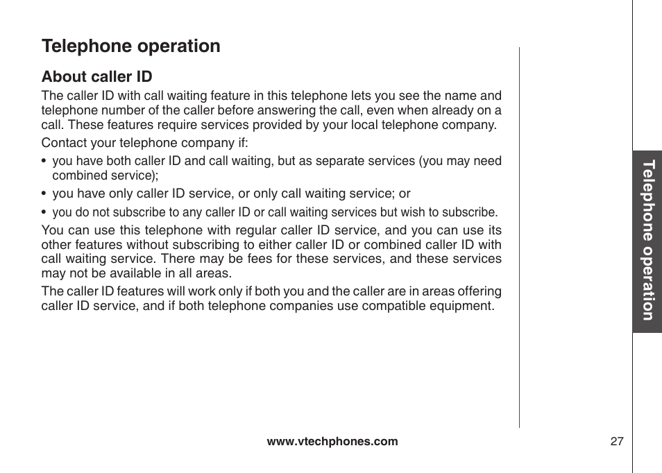 About caller id, Telephone operation | VTech LS6126-3 User Manual | Page 30 / 77