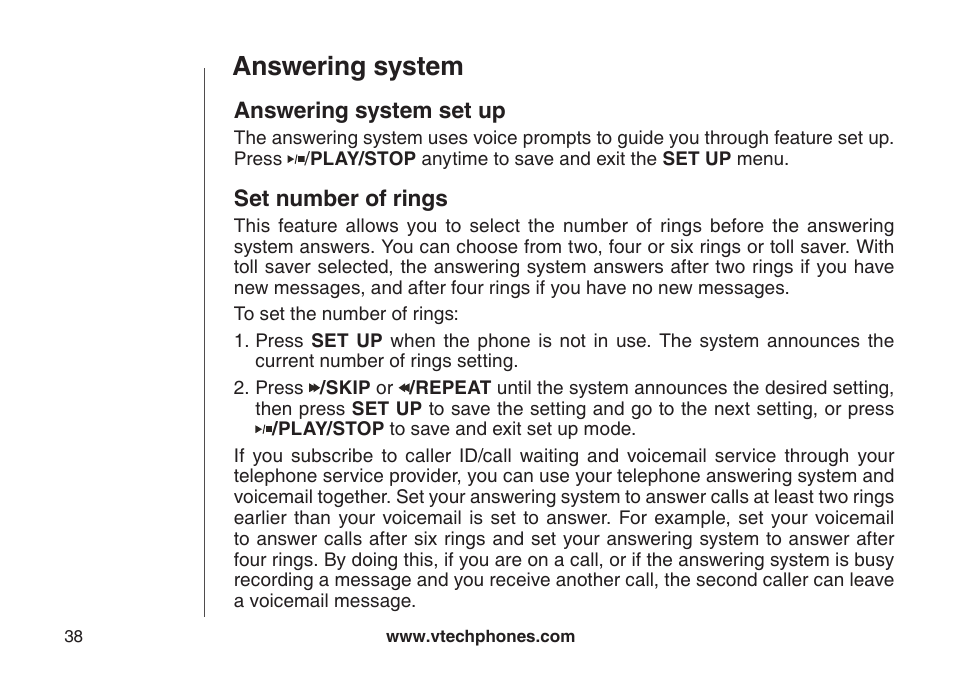 Answerng system set up set number of rngs, Answering system, Answering system set up | Set number of rings | VTech LS6126-3 User Manual | Page 41 / 77