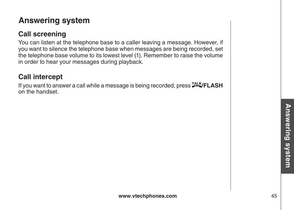 Call screenng call ntercept, Answering system | VTech LS6126-3 User Manual | Page 48 / 77