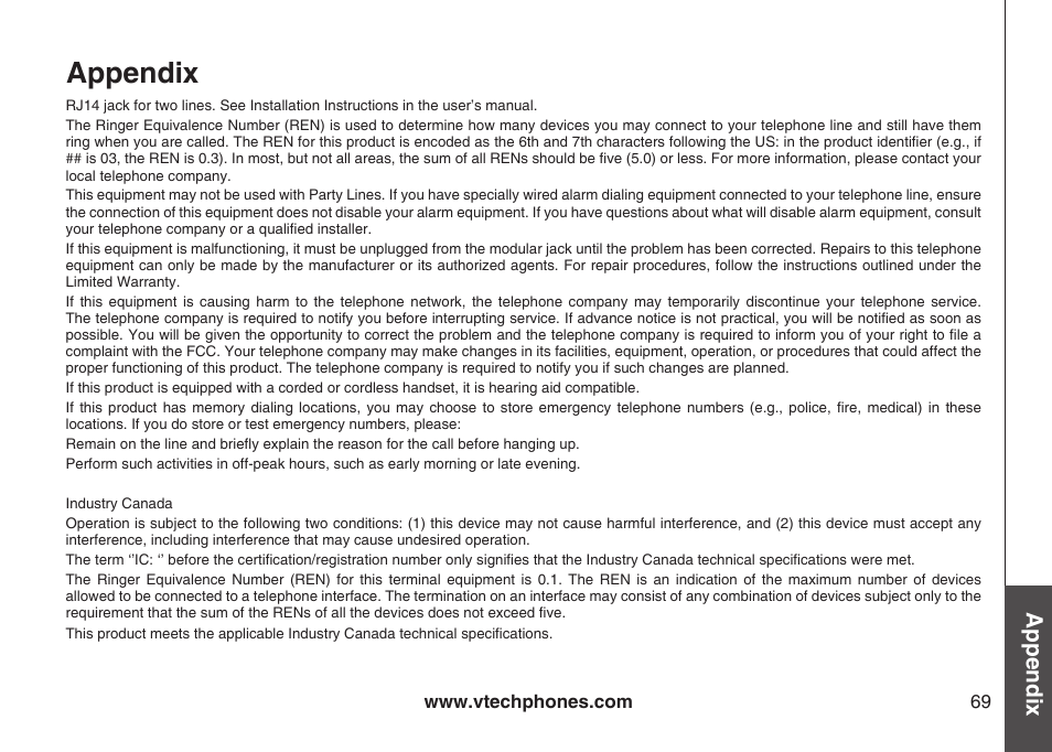 Appendix, Bas ic o pe ra tio n appendix | VTech LS6126-3 User Manual | Page 72 / 77