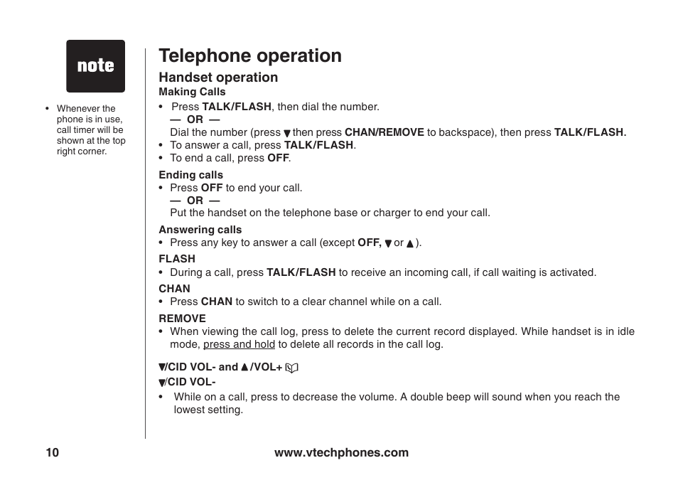 Telephone operaton | VTech ia5847 User Manual | Page 13 / 52