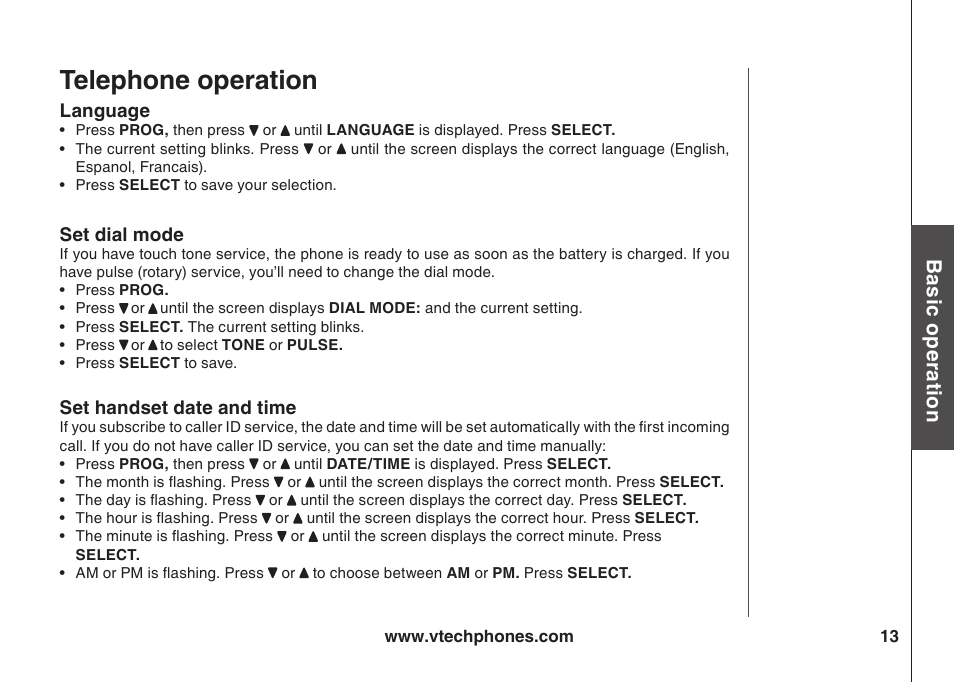 Telephone operaton, Bas c o pe ra to n | VTech ia5847 User Manual | Page 16 / 52