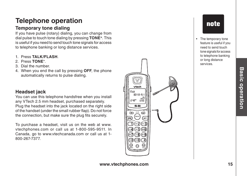 Telephone operaton, Bas c o pe ra to n | VTech ia5847 User Manual | Page 18 / 52