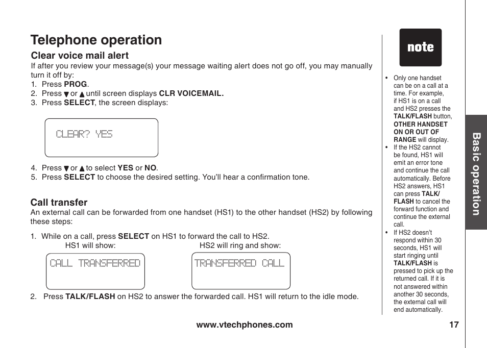 Telephone operaton, Bas c o pe ra to n | VTech ia5847 User Manual | Page 20 / 52