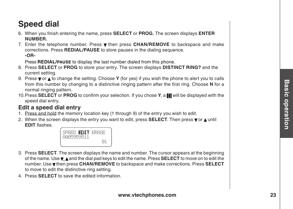 Speed dal, Bas c o pe ra to n | VTech ia5847 User Manual | Page 26 / 52