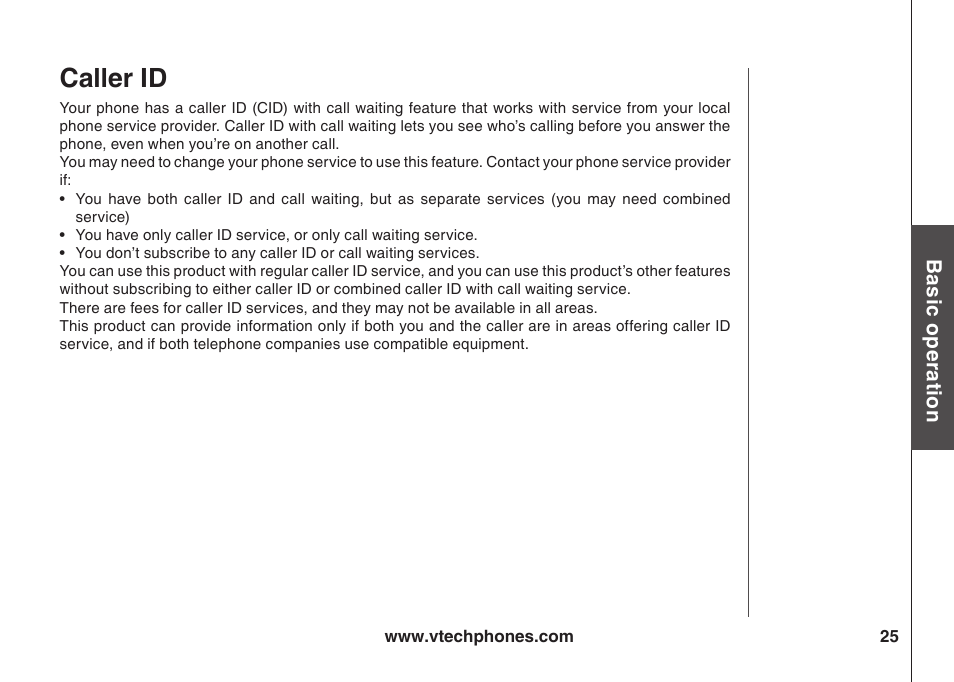 Caller id | VTech ia5847 User Manual | Page 28 / 52