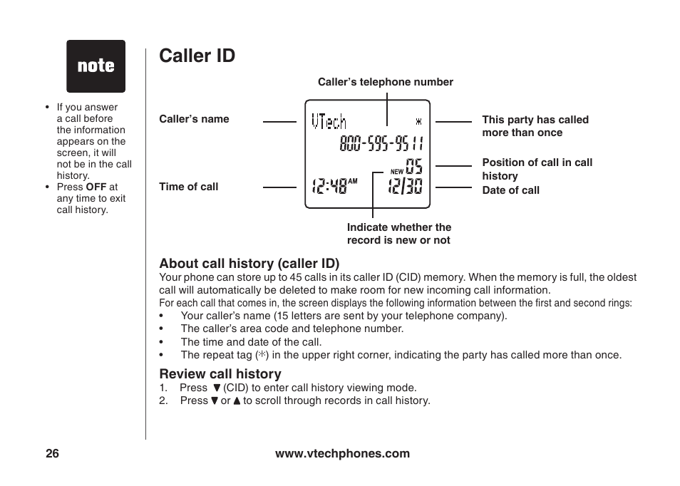 Caller id | VTech ia5847 User Manual | Page 29 / 52