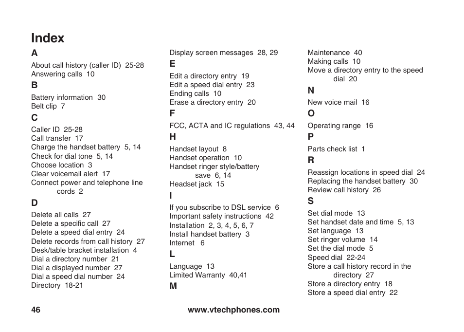 Index | VTech ia5847 User Manual | Page 49 / 52
