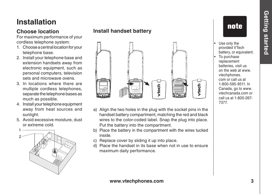 Installaton, Gett n g s ta rte d | VTech ia5847 User Manual | Page 6 / 52