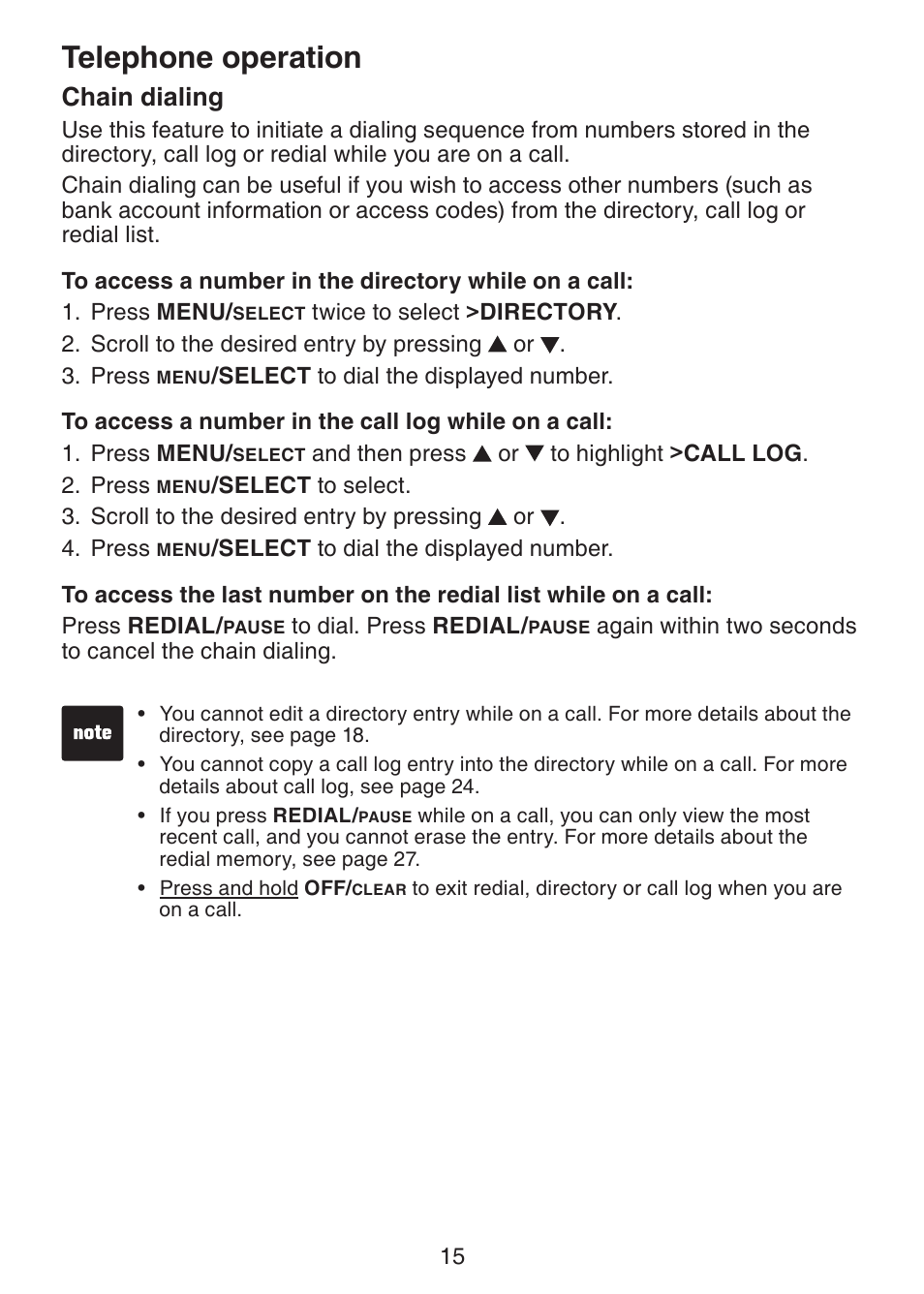 Chain dialing, Telephone operation | VTech DS221-2 User Manual | Page 19 / 60