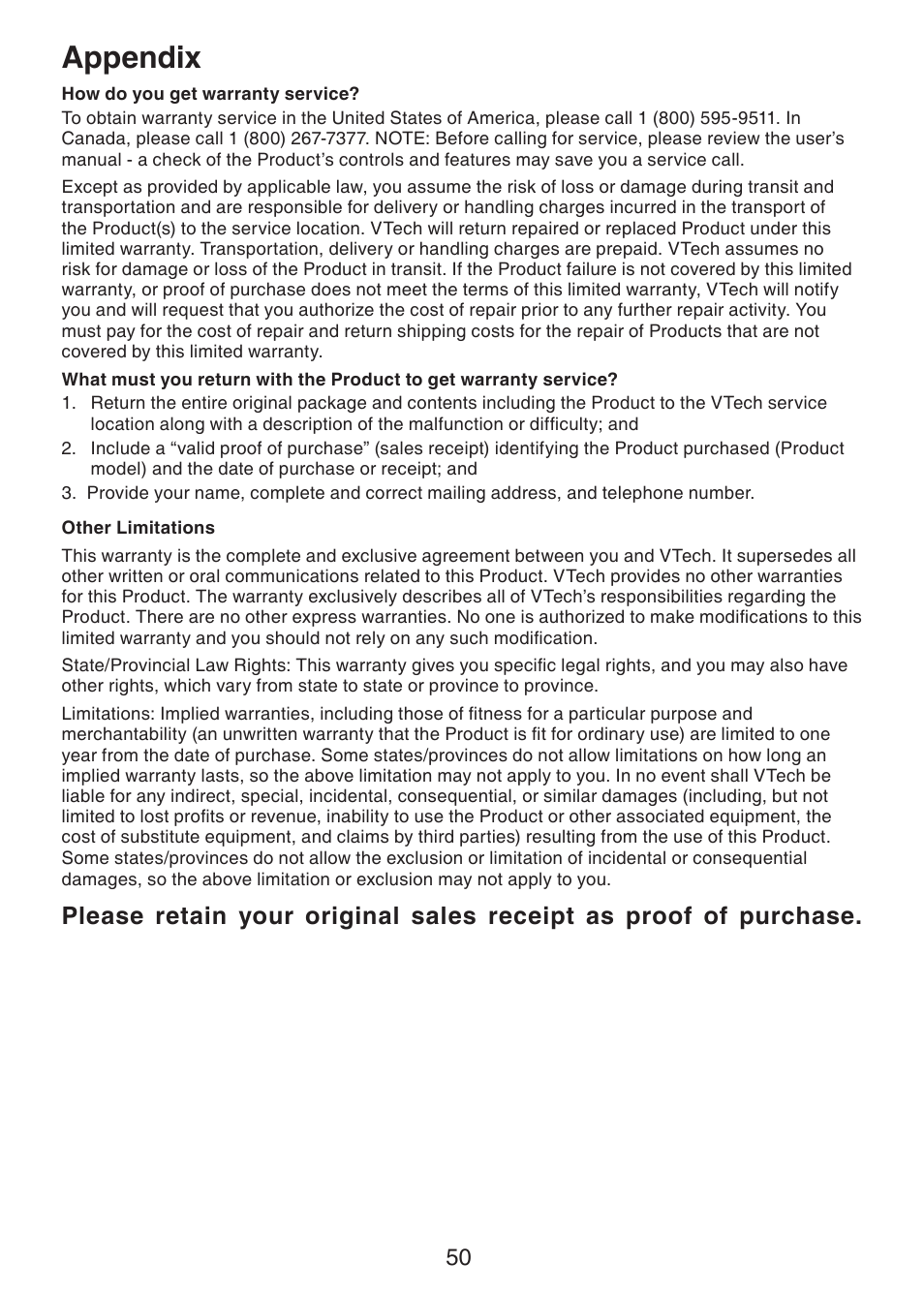 Appendix | VTech DS221-2 User Manual | Page 54 / 60