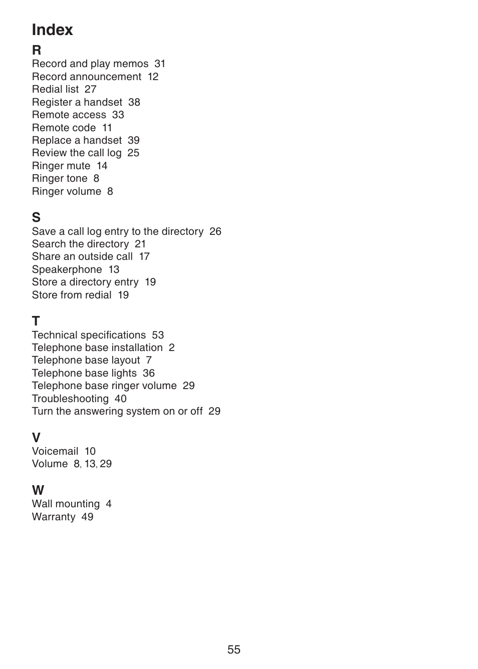 Index | VTech DS221-2 User Manual | Page 59 / 60