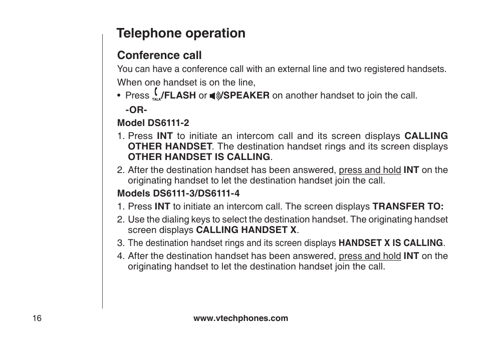 Conference call, Telephone operation | VTech DS6111-2 User Manual | Page 20 / 62