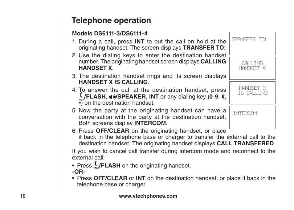 Switch between external and intercom calls . 19, Telephone operation | VTech DS6111-2 User Manual | Page 22 / 62