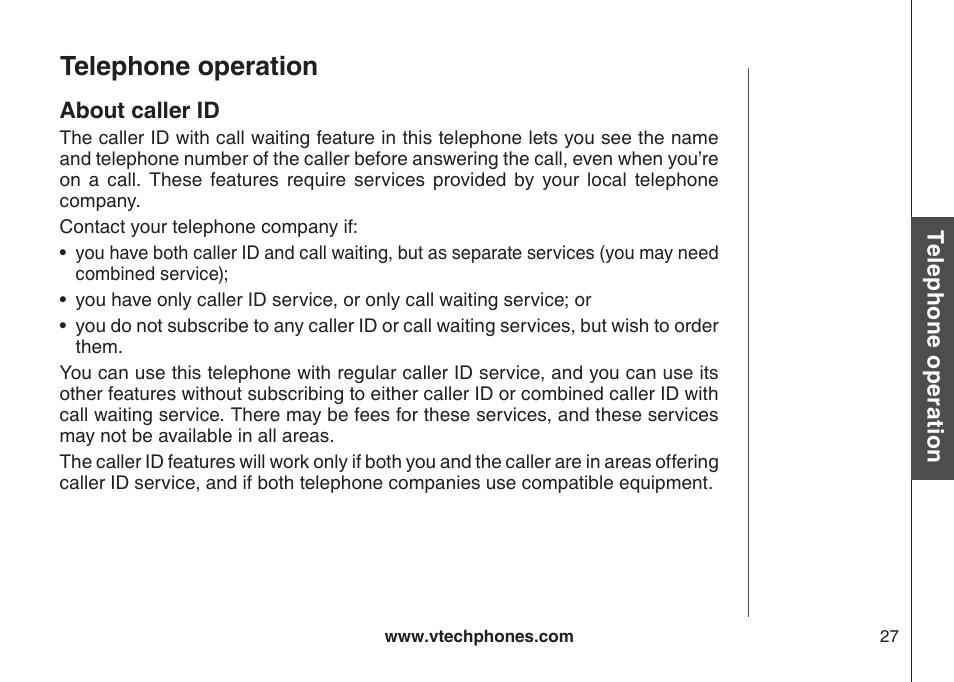 About caller id, Telephone operation | VTech DS6111-2 User Manual | Page 31 / 62