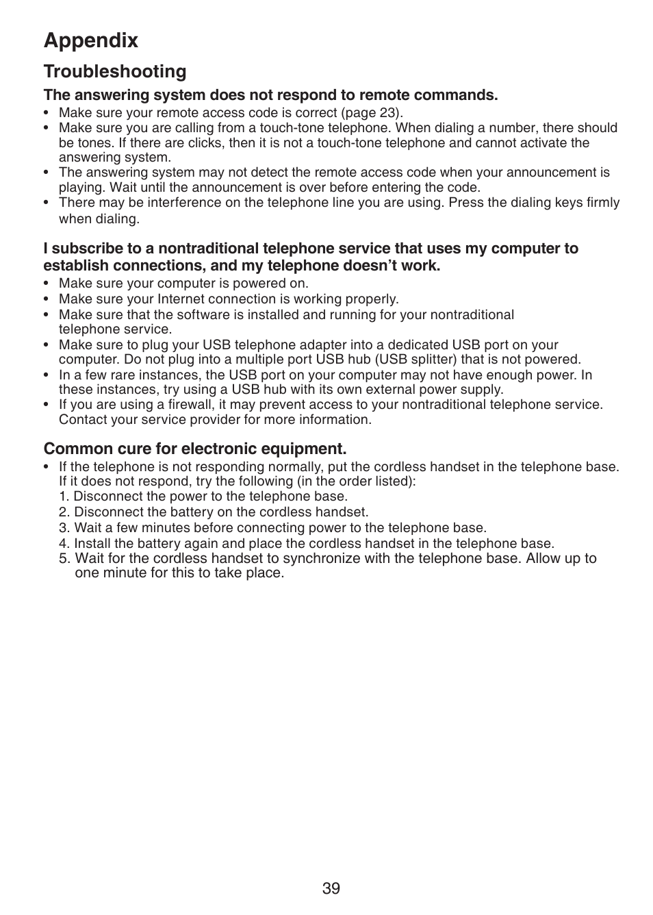 Appendix, Troubleshooting | VTech CS6124-2 User Manual | Page 43 / 53