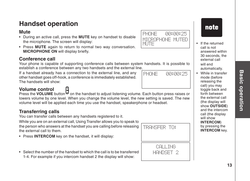 Handset operation, Bas ic o pe ra tio n | VTech BS5822 User Manual | Page 14 / 47