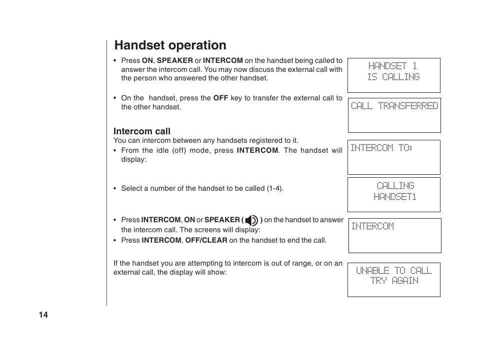 Handset operation, Intercom call | VTech BS5822 User Manual | Page 15 / 47