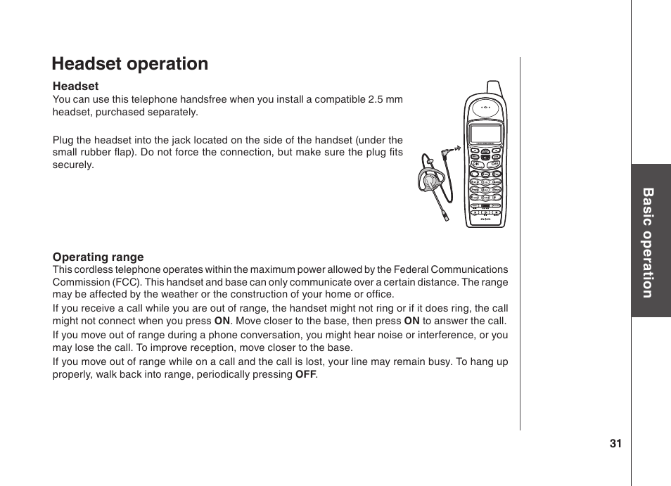 Headset operation, Bas ic o pe ra tio n | VTech BS5822 User Manual | Page 32 / 47