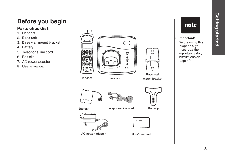 Before you begin, Gett in g s ta rte d | VTech BS5822 User Manual | Page 4 / 47