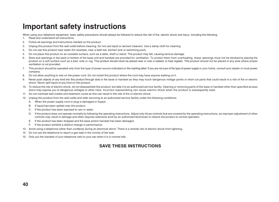 Important safety instructions | VTech BS5822 User Manual | Page 41 / 47