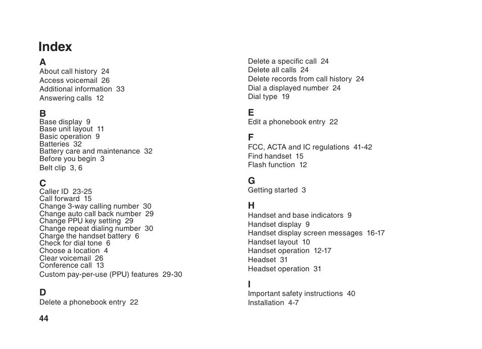Index | VTech BS5822 User Manual | Page 45 / 47