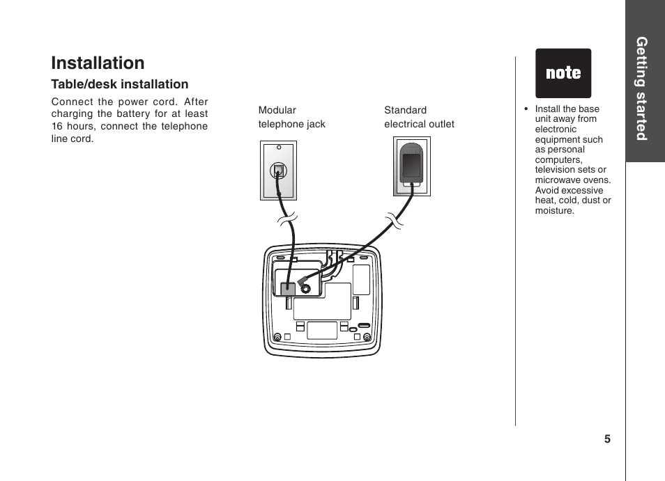 Installation, Gett in g s ta rte d | VTech BS5822 User Manual | Page 6 / 47