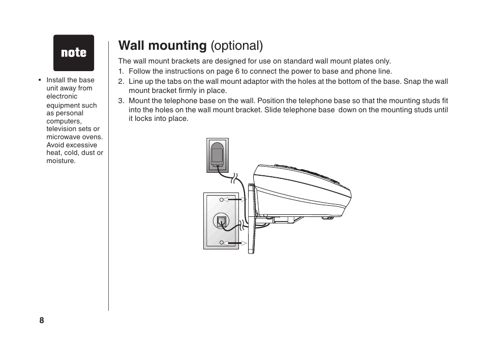 Wall mounting (optional) | VTech BS5822 User Manual | Page 9 / 47