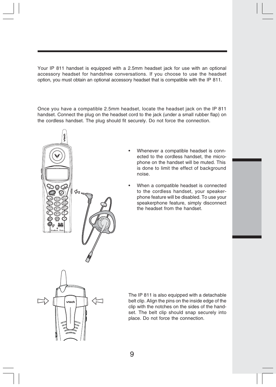 Headset operation, 9advanced operation | VTech IP 811 User Manual | Page 10 / 20