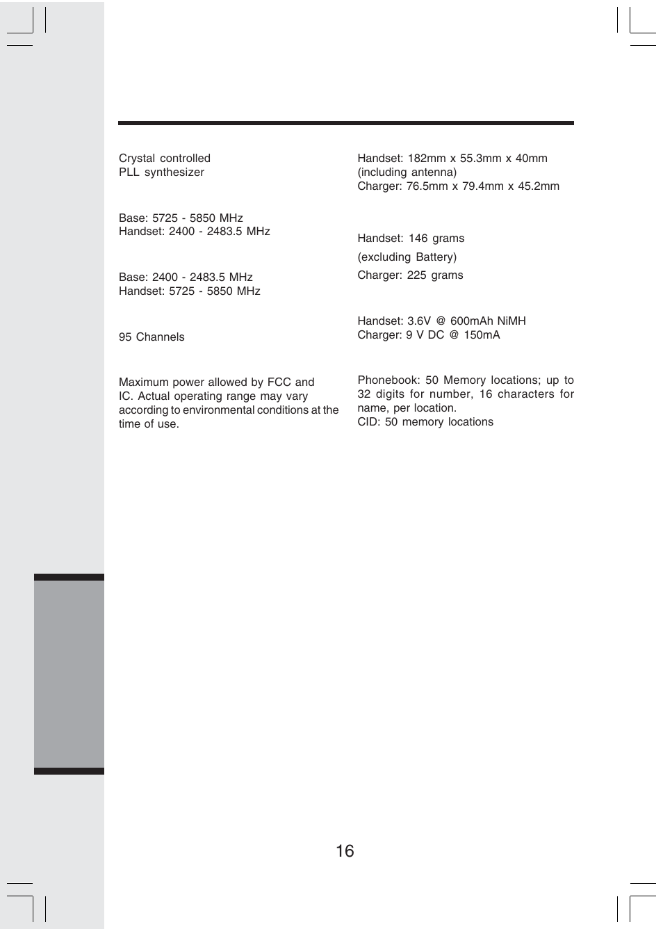 Technical specifications, Additional information 16 | VTech IP 811 User Manual | Page 17 / 20