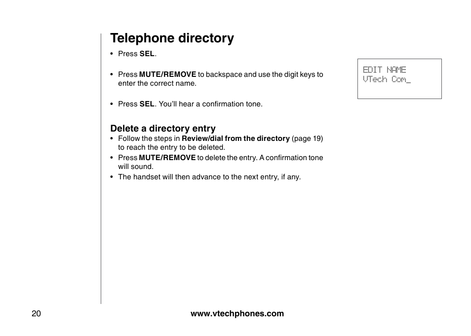 Telephone directory | VTech I6725 User Manual | Page 20 / 44